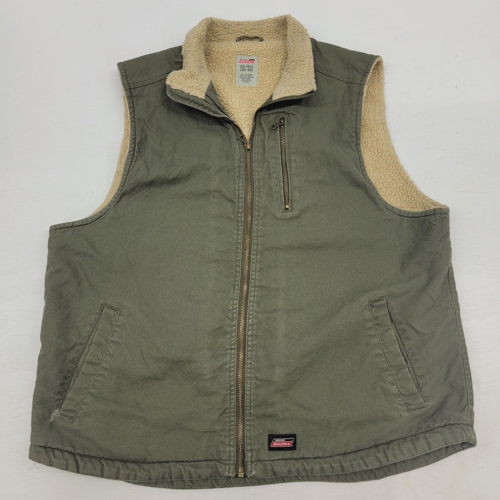 Dickies Vest Adult XL Olive Green Sherpa Fleece Lined Full Zip Work‎ Outdoor Men